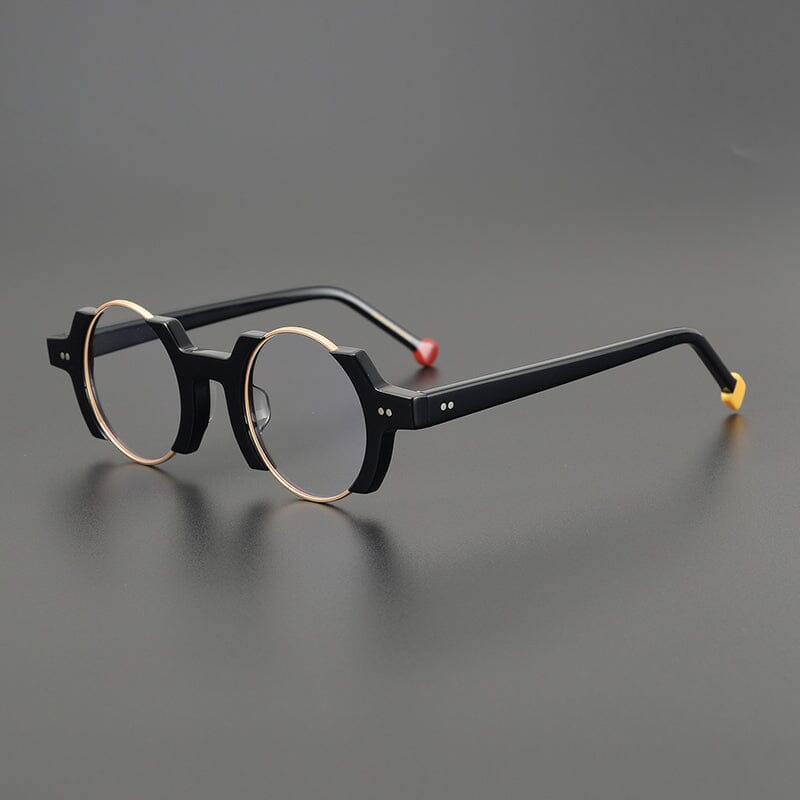 Sinjin Round Acetate Personalized Eyeglasses Frames Round Frames Southood Black gold