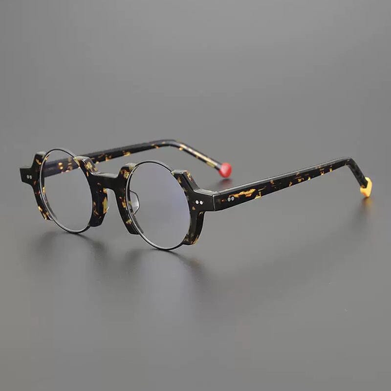 Sinjin Round Acetate Personalized Eyeglasses Frames Round Frames Southood Black leopard