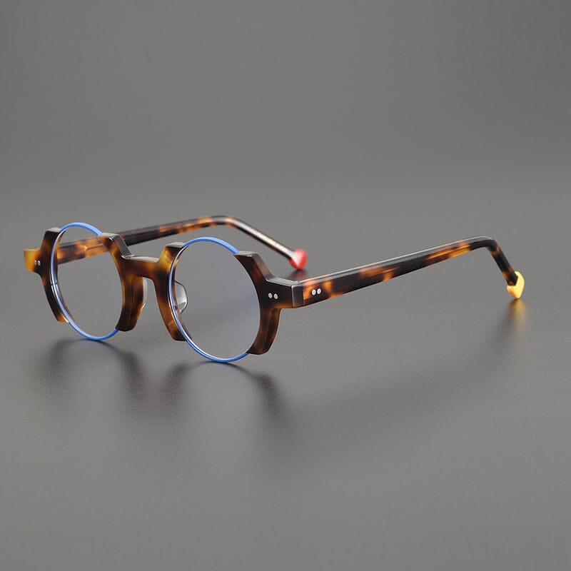 Sinjin Round Acetate Personalized Eyeglasses Frames Round Frames Southood Leopard blue