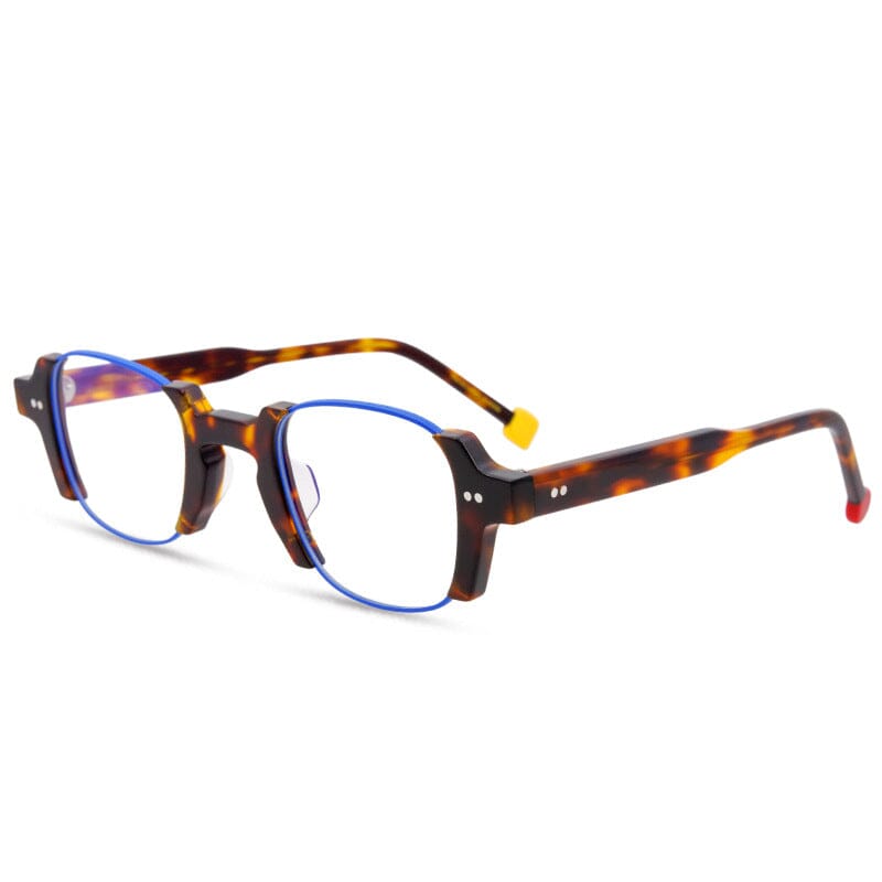 Sinjin Round Acetate Personalized Eyeglasses Frames Round Frames Southood Leopard blue Square