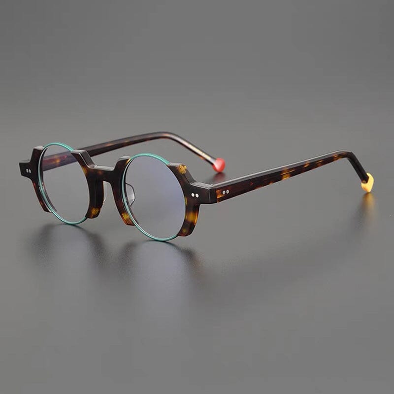 Sinjin Round Acetate Personalized Eyeglasses Frames Round Frames Southood Leopard green