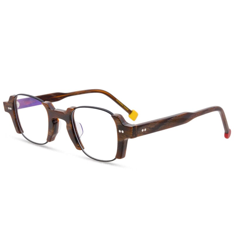 Sinjin Round Acetate Personalized Eyeglasses Frames Round Frames Southood Wood grain Square