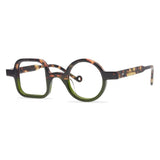 Timo Premium Series Retro Handmade Glasses Frame Geometric Frames Southood Leopard Green
