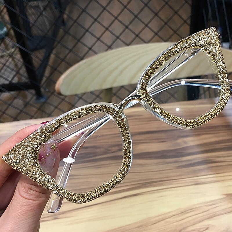 Olga Rhinestones Cat Eye Glasses Frame