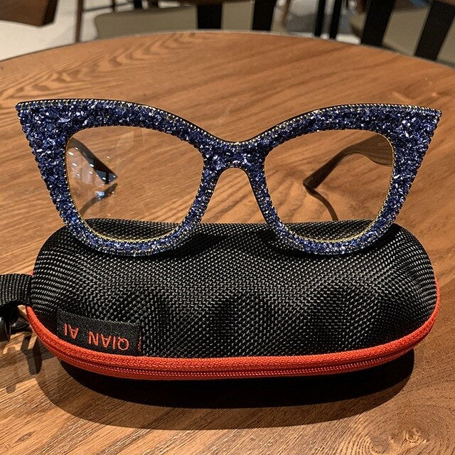 Olga Rhinestones Cat Eye Glasses Frame