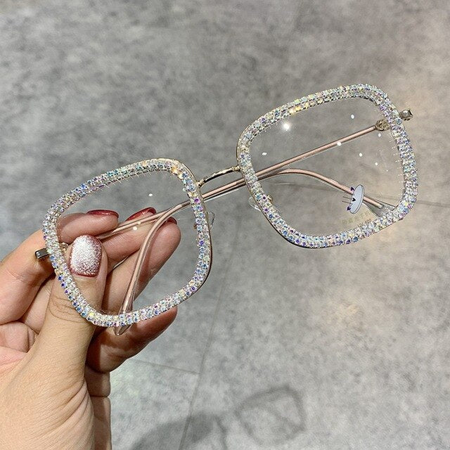 Wonen  Square Oversized Rhinestone Blue Light Eyeglasses