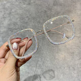 Wonen  Square Oversized Rhinestone Blue Light Eyeglasses