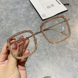 Wonen  Square Oversized Rhinestone Blue Light Eyeglasses