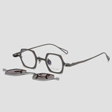 KM Geometric Titanium Glasses Frame With Magnetic Sunglasses Clips