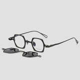 KM Geometric Titanium Glasses Frame With Magnetic Sunglasses Clips