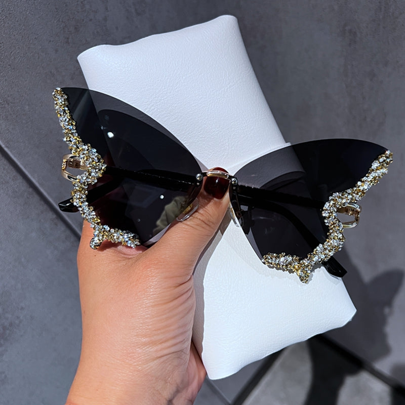 Envy Luxury Rhinestone Butterfly Rimless Sunglasses