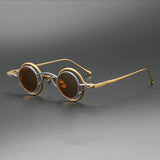 GO Round Titanium Glasses Frame With Magnetic Sunglasses Clips Round Frames Southood Gold(Tea) 