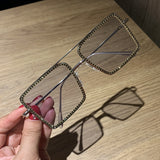 Lif Fashion Metal Oversized Rhinestone Glasses