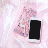 Cute Pink Unicorn Love Heart Hard PC Flower Dynamic Liquid Quicksand Phone Case For iPhone 5 5s se 6 6S 7 8 Plus X