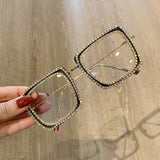 Lif Fashion Metal Oversized Rhinestone Glasses