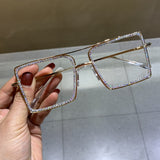 Lif Fashion Metal Oversized Rhinestone Glasses
