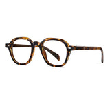 Brocly Vintage TR90 Polygon Eyeglasses Geometric Frames Southood Leopard 
