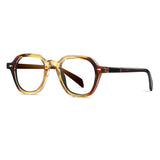 Brocly Vintage TR90 Polygon Eyeglasses Geometric Frames Southood Tea Brown 