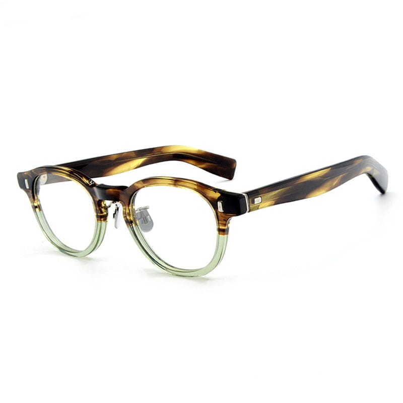 Foster Round Acetate Glasses Frame Round Frames Southood Green Leopard 