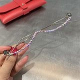 Women Gem Lensless Chain Pendant Half Frame Luxury Rhinestone Glasses