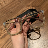 Vintage Square Rhinestone Glasses Female