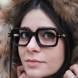 Des Vintage Black Square Glasses Frame